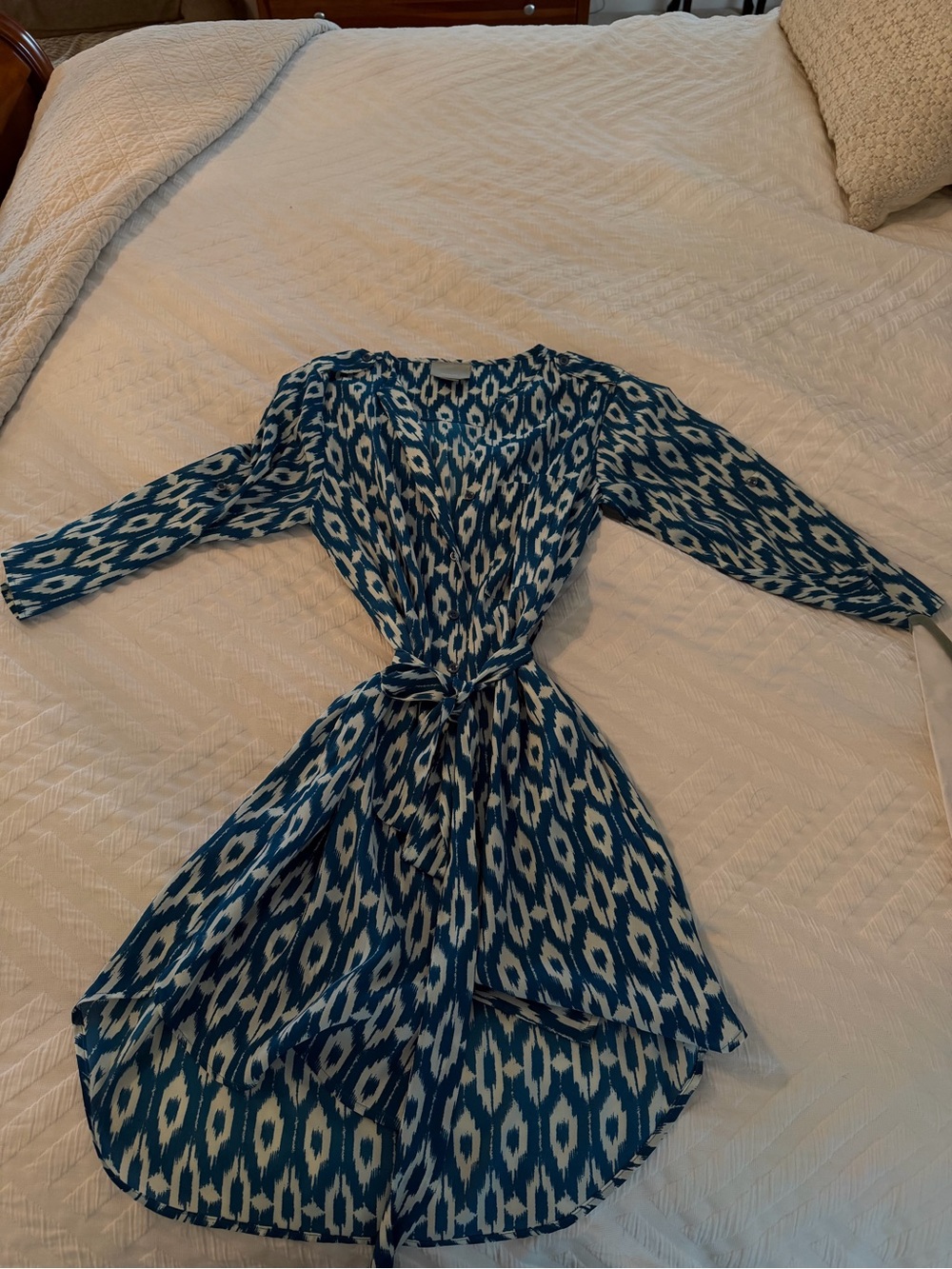 Maeve Blue Ikat Wrap High-Low Dress